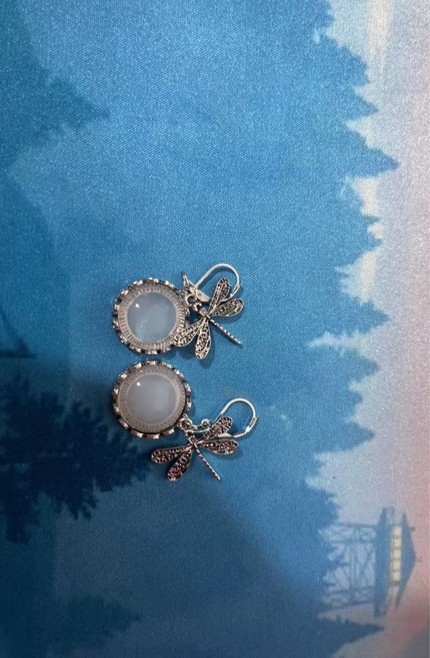 Women's Earrings Hanging Vintage Dragonfly Pendant Earring Boho Chakra Blue Moonstone Drop Earrings For Women