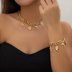 Boho Conch Dolphin Starfish Pendant Choker Necklace