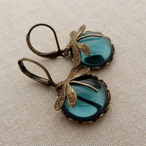 Women's Earrings Hanging Vintage Dragonfly Pendant Earring Boho Chakra Blue Moonstone Drop Earrings For Women