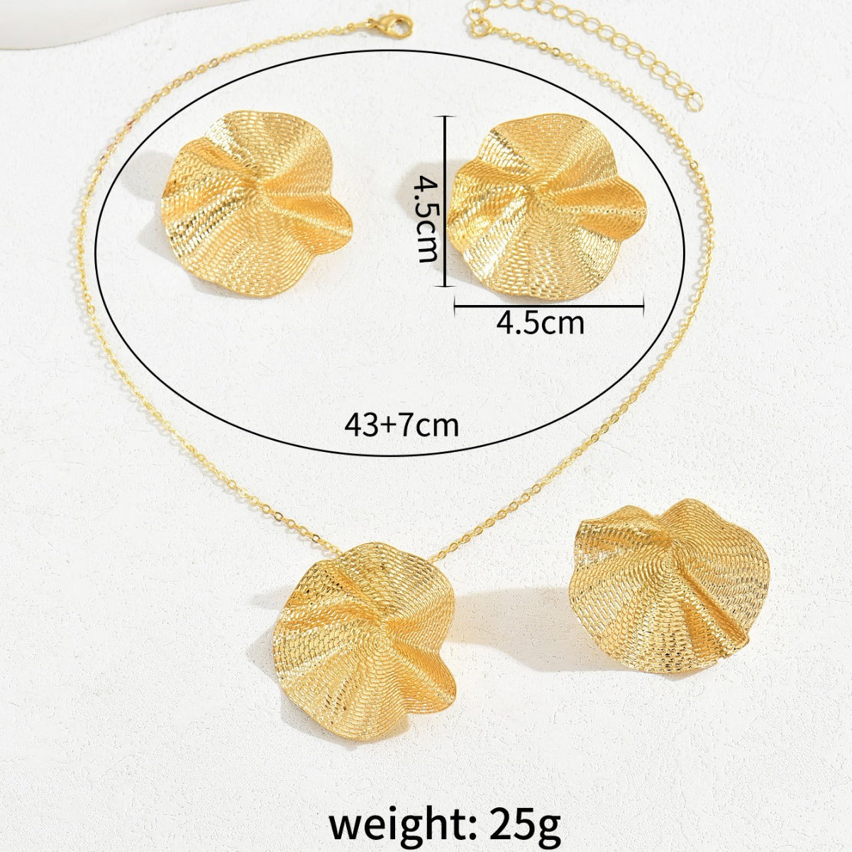 Original Design Niche European And American Pastoral Style Pleated Lotus Leaf Necklace Ring Suit Personalized Wild Earrings Jewelry