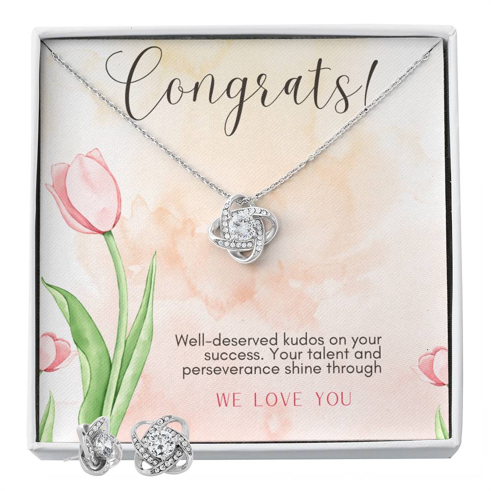 Shining Success: Love Knot Earring & Necklace Set for Your Well-Deserved Kudos