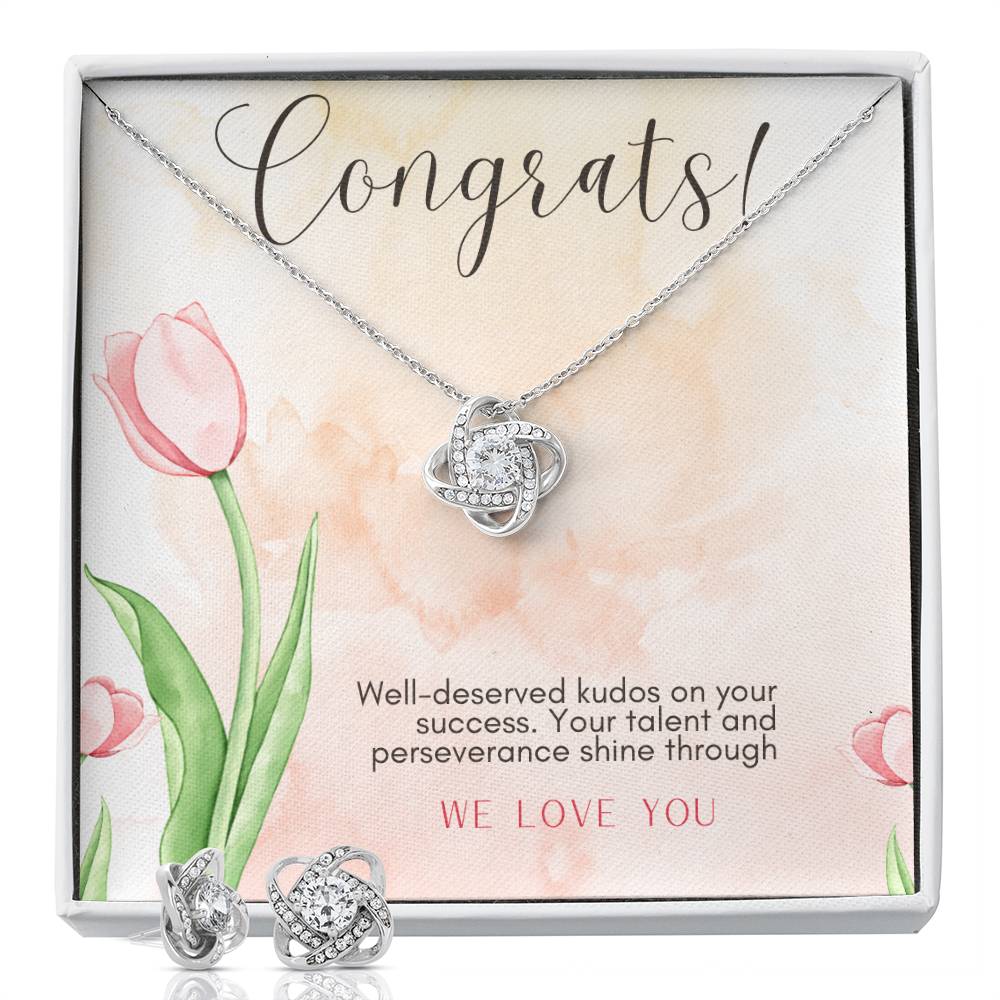 Shining Success: Love Knot Earring & Necklace Set for Your Well-Deserved Kudos