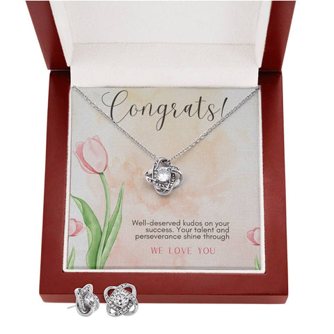 Shining Success: Love Knot Earring & Necklace Set for Your Well-Deserved Kudos