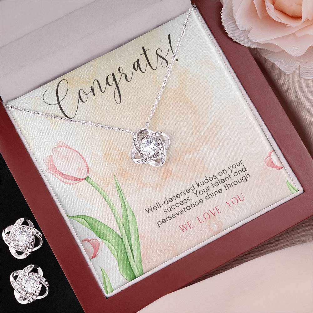 Shining Success: Love Knot Earring & Necklace Set for Your Well-Deserved Kudos