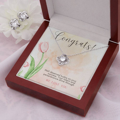 Shining Success: Love Knot Earring & Necklace Set for Your Well-Deserved Kudos