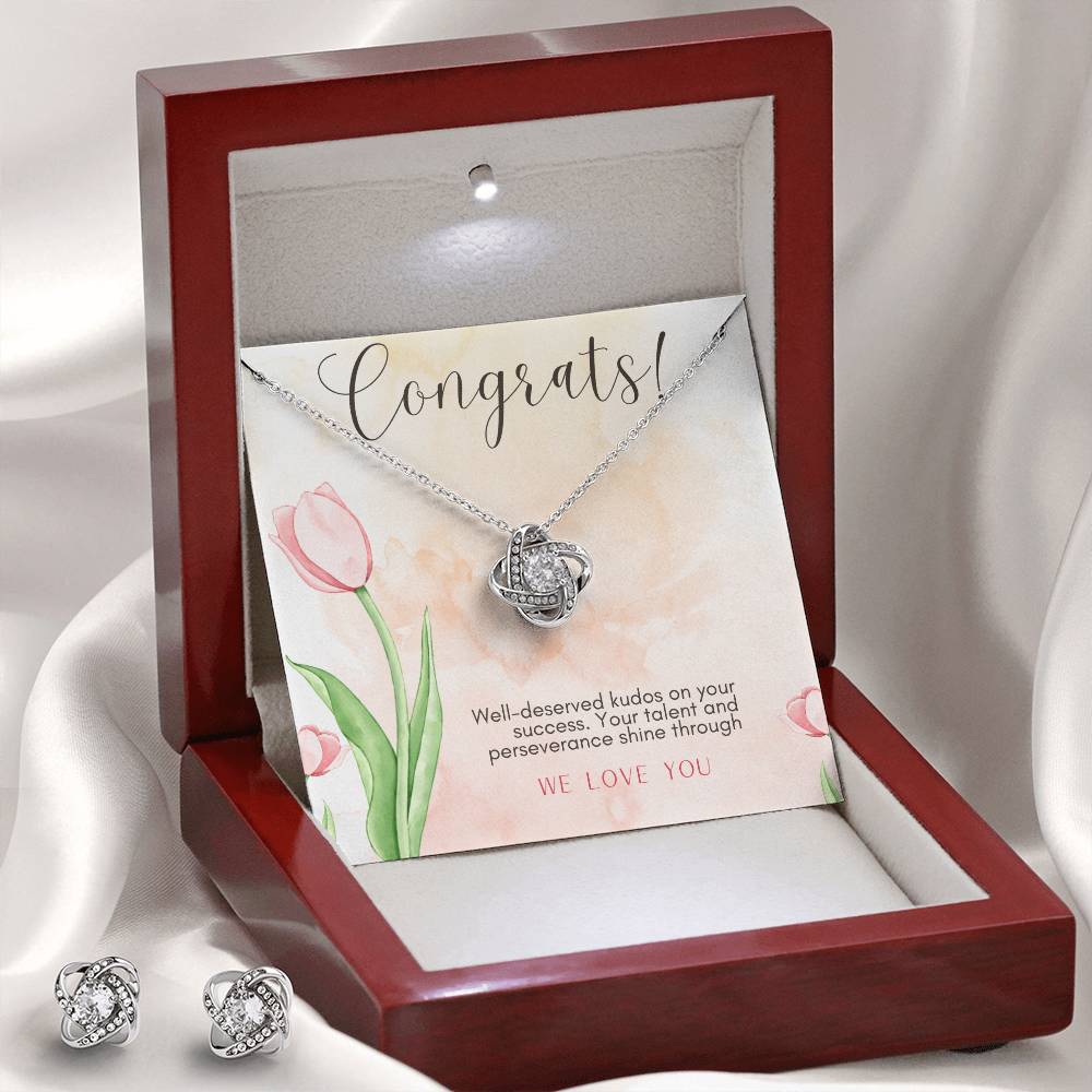 Shining Success: Love Knot Earring & Necklace Set for Your Well-Deserved Kudos