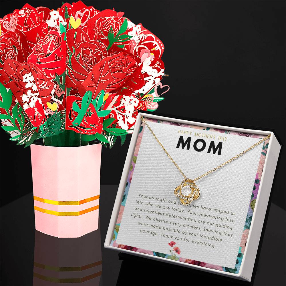 Mother Day-  Love Knot Necklace + Flower Bouquet Bundle