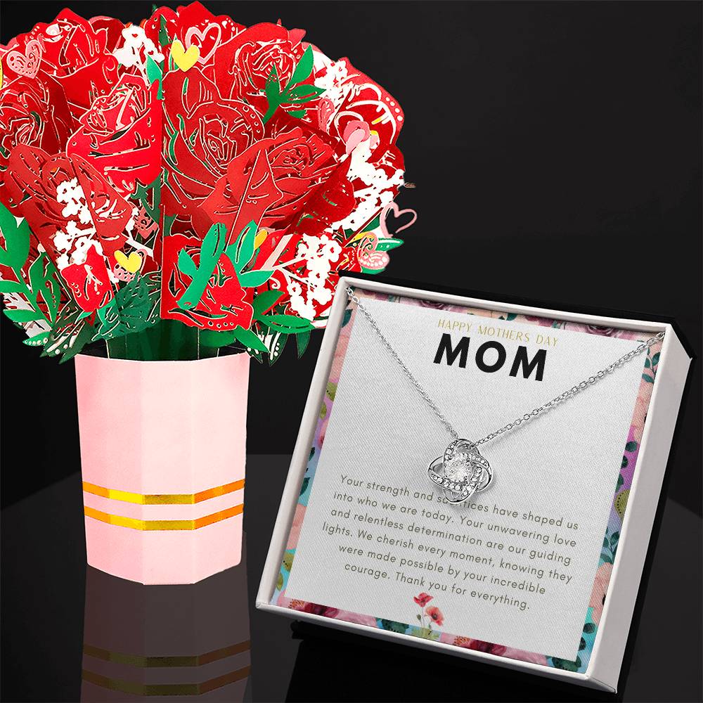 Mother Day-  Love Knot Necklace + Flower Bouquet Bundle